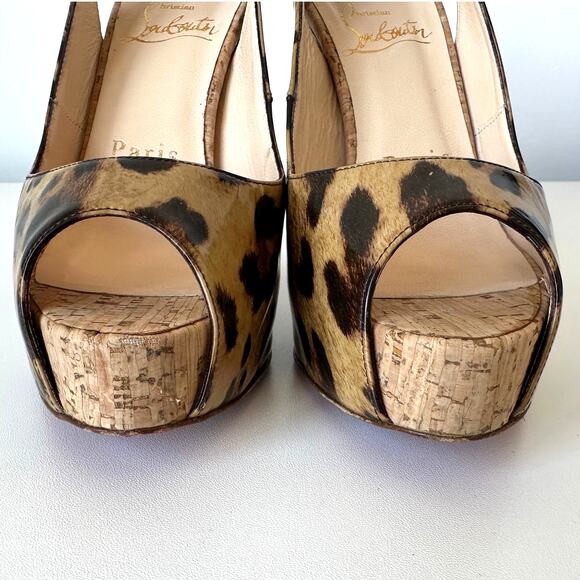 Christian Louboutin Leopard Cork Slingback Heels Size 36.5 - Picture 5 of 12